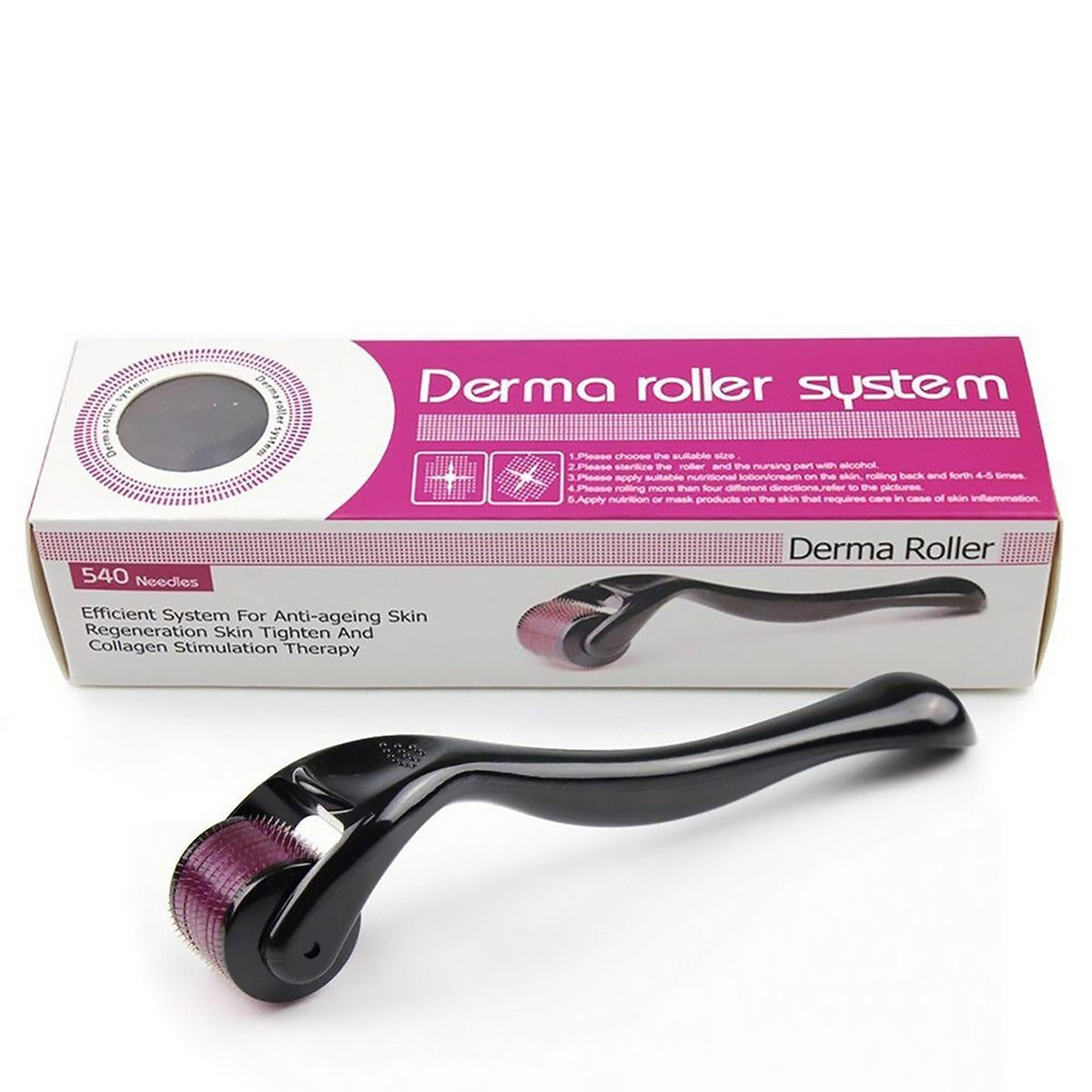0.5mm Derma Roller with 540 Micro Needles for Hair and Skin Care – Black