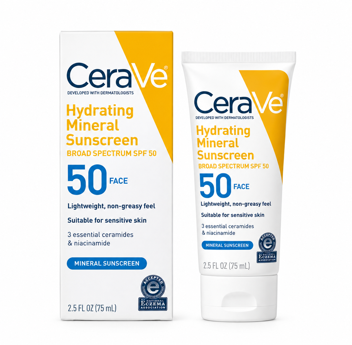 CeraVe Hydrating Mineral Sunscreen SPF 50 | Face Sunscreen with Ceramides & Hyaluronic Acid | 50ml