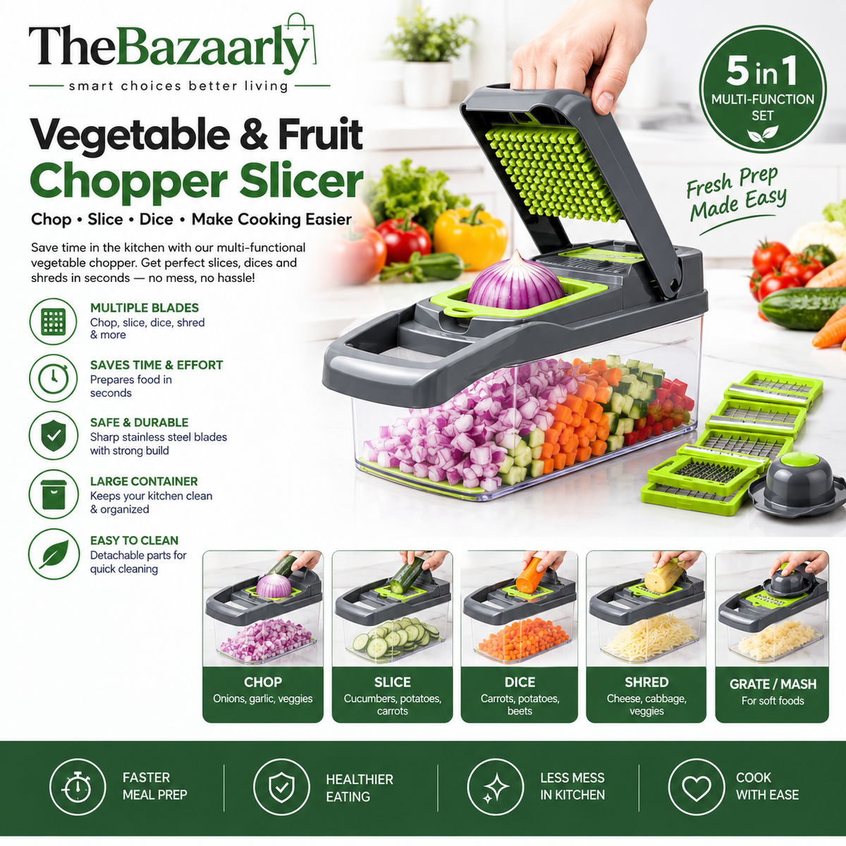 16-in-1 vegetable chopper dicer and slicer with storage container