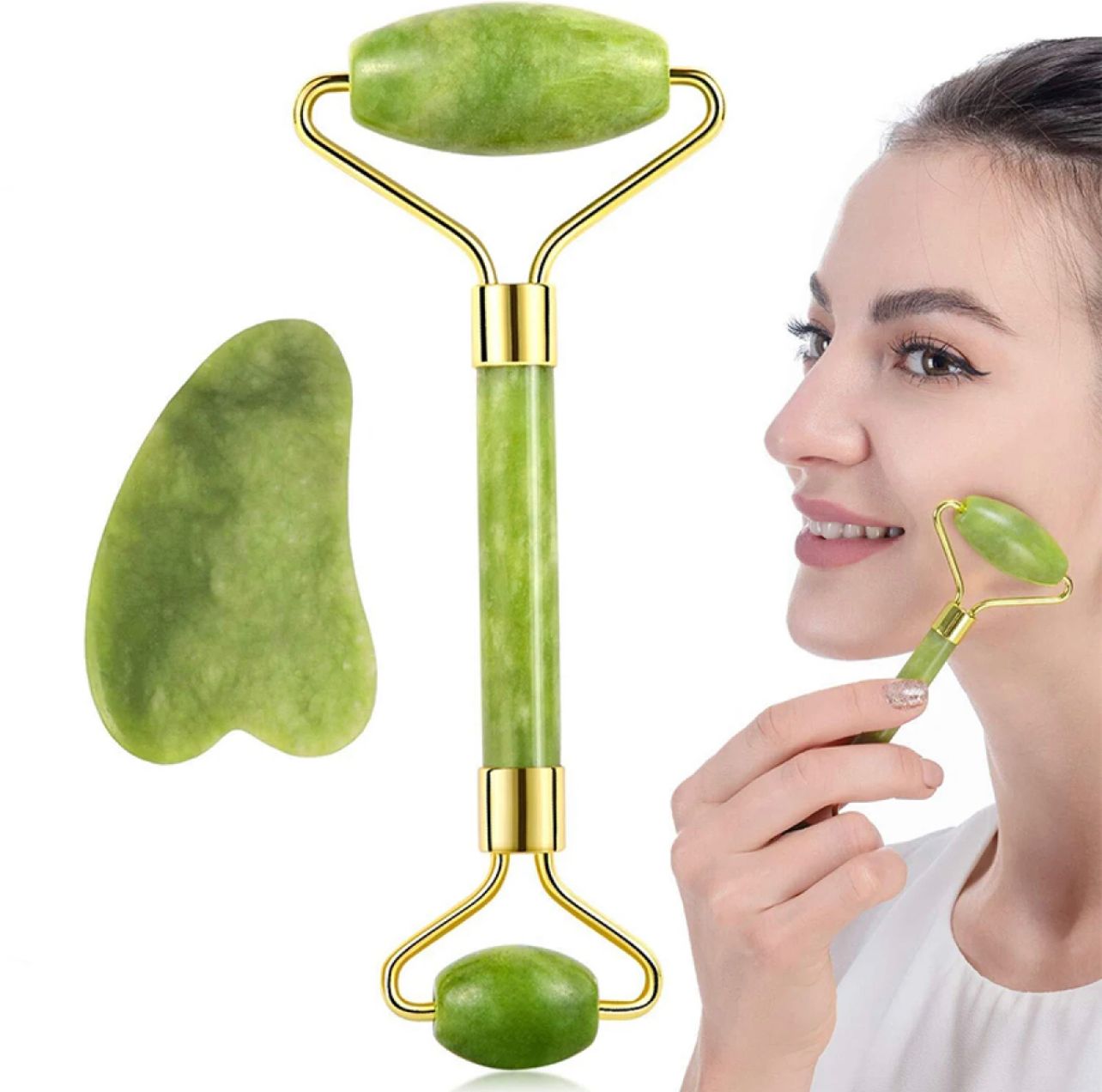 Derma Roller 0.5mm + Jade Roller & Gua Sha Combo – Facial & Scalp Beauty Tools