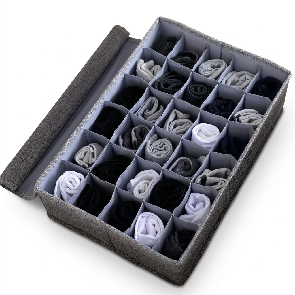 24-cell socks and underwear organizer with lid in grey