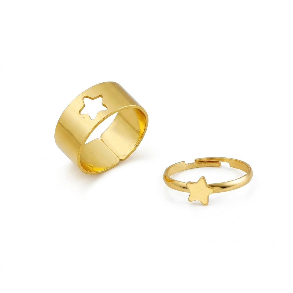 2pc Golden Trendy Star Couple Rings | Stylish Matching Rings for Couples