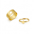2pc Golden Trendy Star Couple Rings | Stylish Matching Rings for Couples