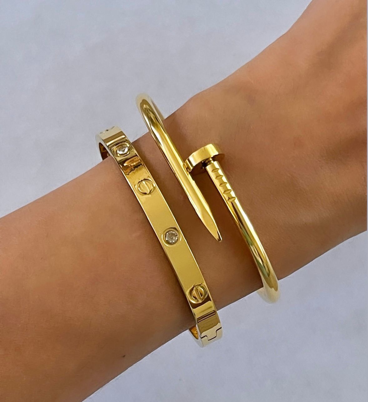 3-Piece Golden Bracelet Set | Cartier, Nail & Tulip Style Bangles