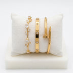 3-piece golden Cartier nail and tulip style bracelet set