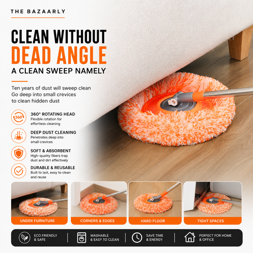 360° rotating microfiber floor mop with extendable telescopic handle for home cleaning