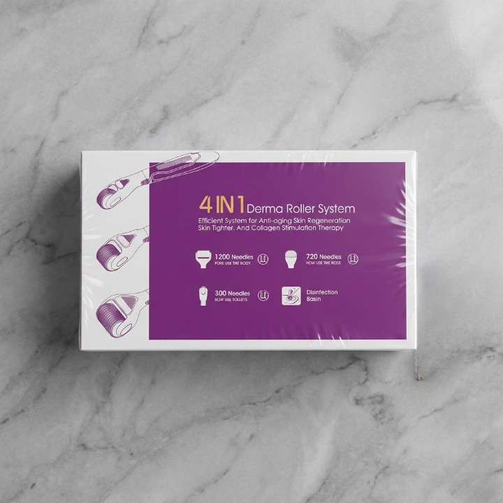 4 in 1 Derma Roller System with Interchangeable Roller Heads for Face and Body