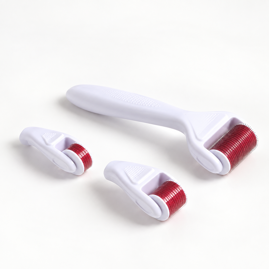 4 in 1 Derma Roller System with Interchangeable Roller Heads for Face and Body