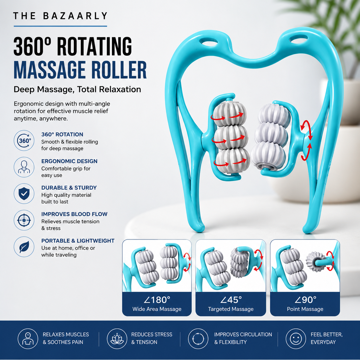 6-Wheel Pressure Point Manual Neck Massager for Neck Back and Shoulder Massage