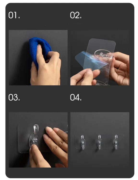 Buy 1 Get 1 Free Transparent Double Row Self Adhesive Wall Hooks Pack of 3