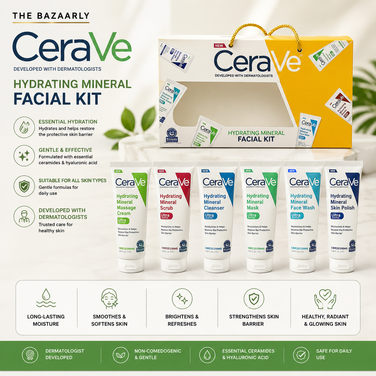 CeraVe 6-in-1 Hydrating Facial Skincare Kit with Cleanser Scrub Mask and Skin Polish