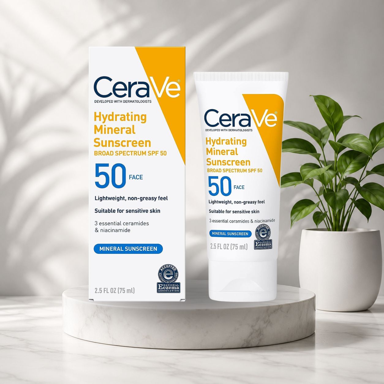 CeraVe Hydrating Mineral Sunscreen SPF 50 | Face Sunscreen with Ceramides & Hyaluronic Acid | 50ml
