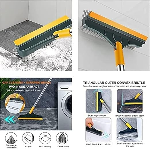 2 in 1 Floor Cleaning Brush with Squeegee and 120 Degree Rotating Head