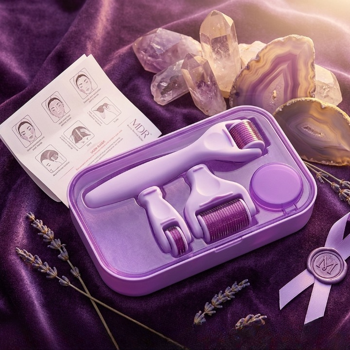 4 in 1 Derma Roller System with Interchangeable Roller Heads for Face and Body