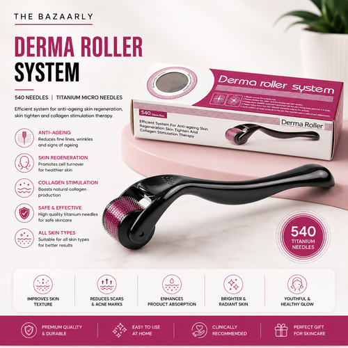 0.5mm Derma Roller with 540 Micro Needles for Hair and Skin Care – Black