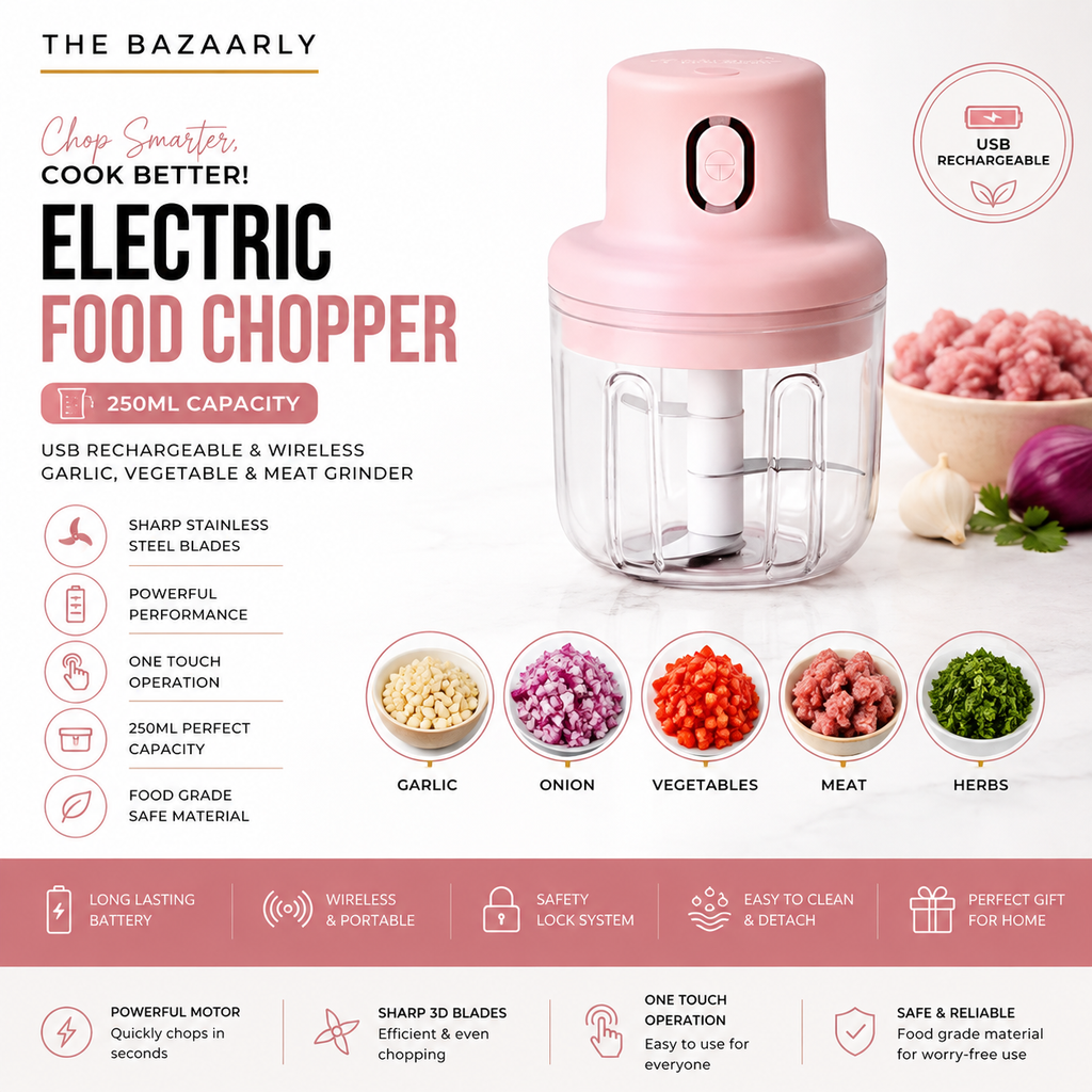 250ml USB Rechargeable Electric Food Chopper for Garlic Vegetables and Meat