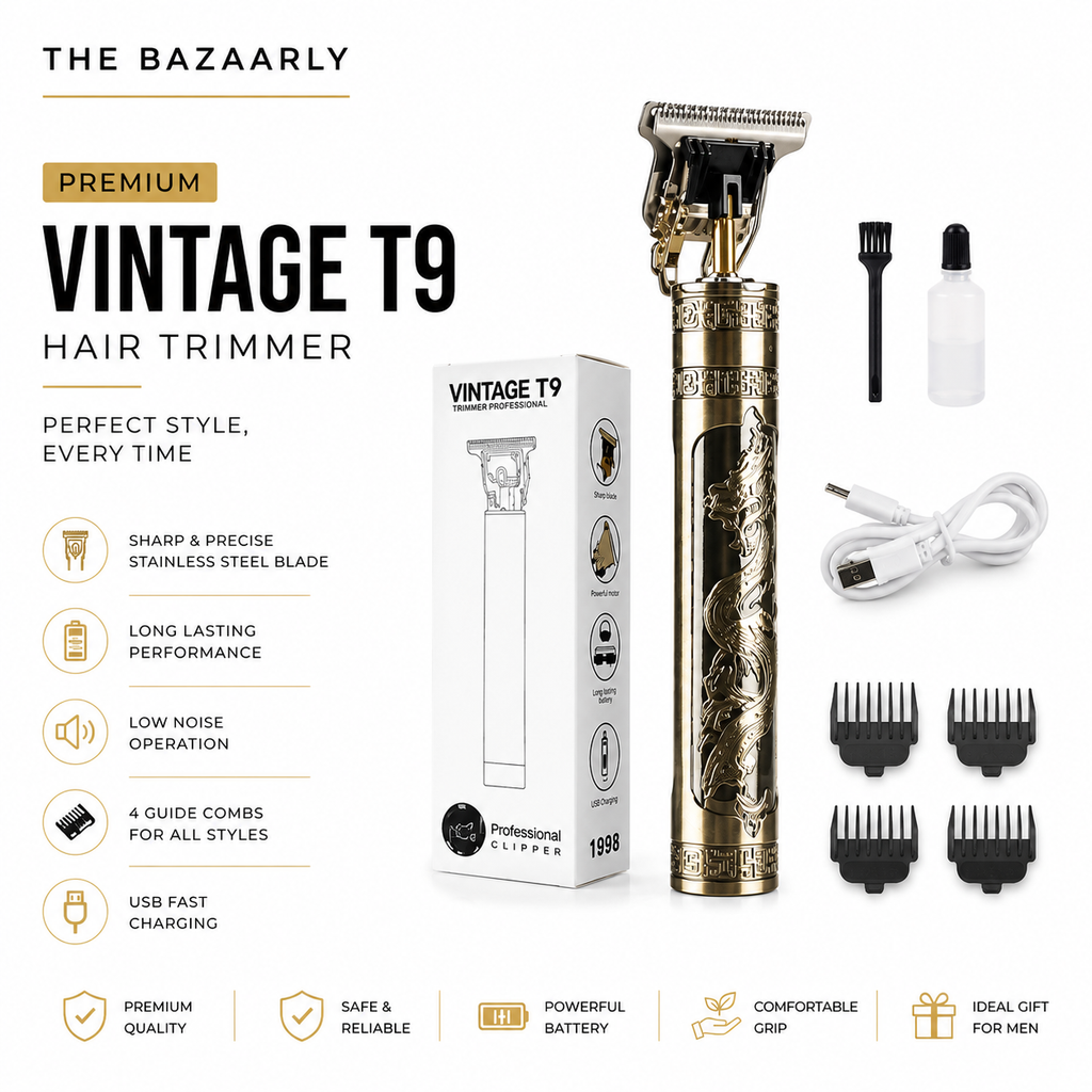 Vintage T9 Metal Body USB Rechargeable Hair and Beard Trimmer for Men