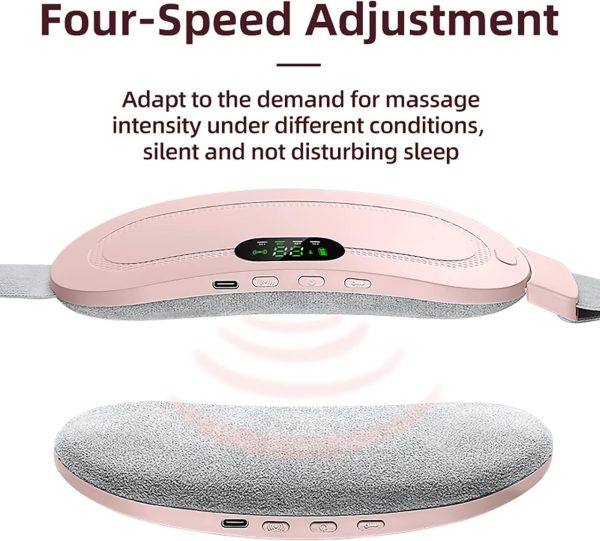 Rechargeable menstrual heating cramp relief belt with 3 heat levels and 4 massage modes