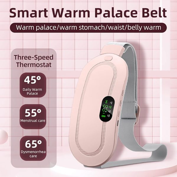 Rechargeable menstrual heating cramp relief belt with 3 heat levels and 4 massage modes