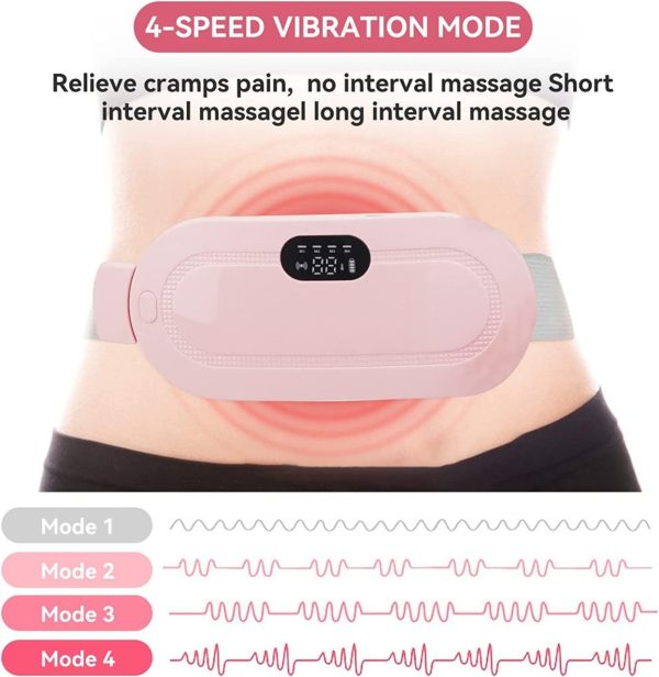 Rechargeable menstrual heating cramp relief belt with 3 heat levels and 4 massage modes