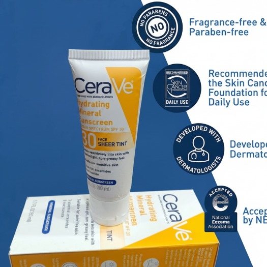 CeraVe Hydrating Mineral Sunscreen SPF 50 | Face Sunscreen with Ceramides & Hyaluronic Acid | 50ml