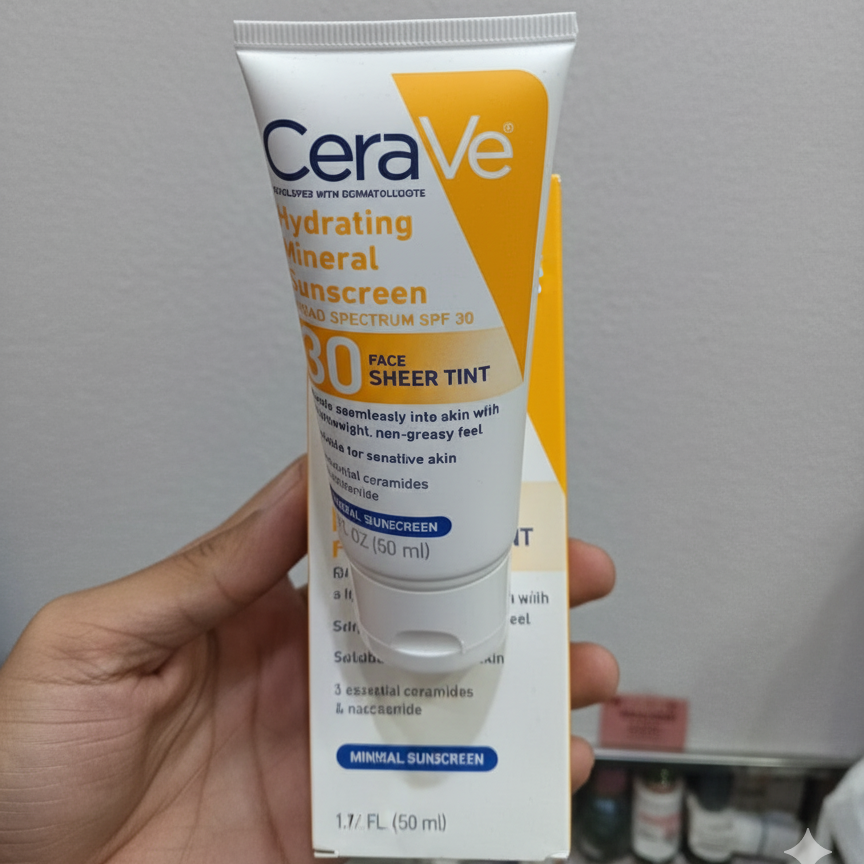 CeraVe Hydrating Mineral Sunscreen SPF 50 | Face Sunscreen with Ceramides & Hyaluronic Acid | 50ml
