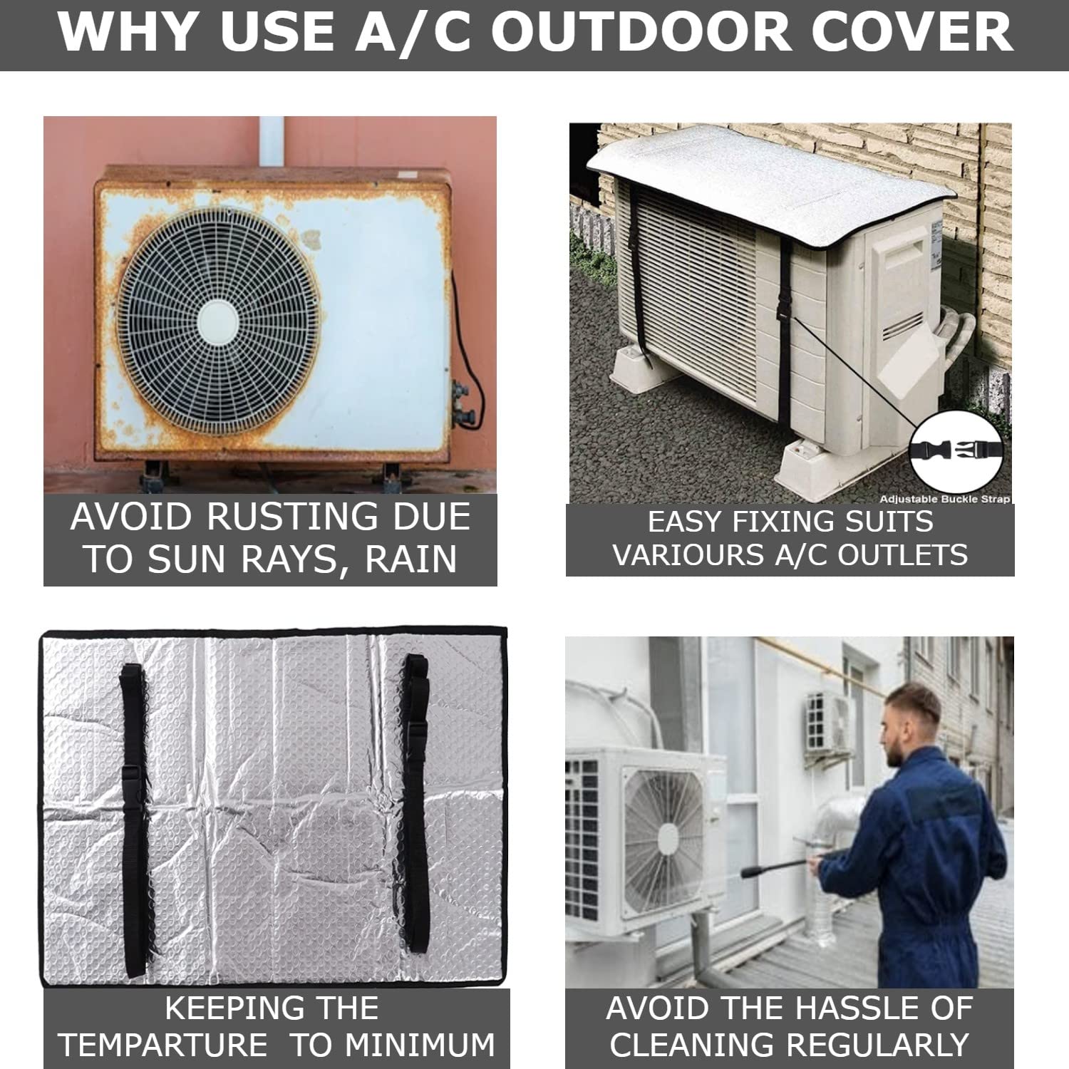 3mm Silver Reflective AC Outdoor Unit Sunshade Cover with Clip for Sun and Dust Protection