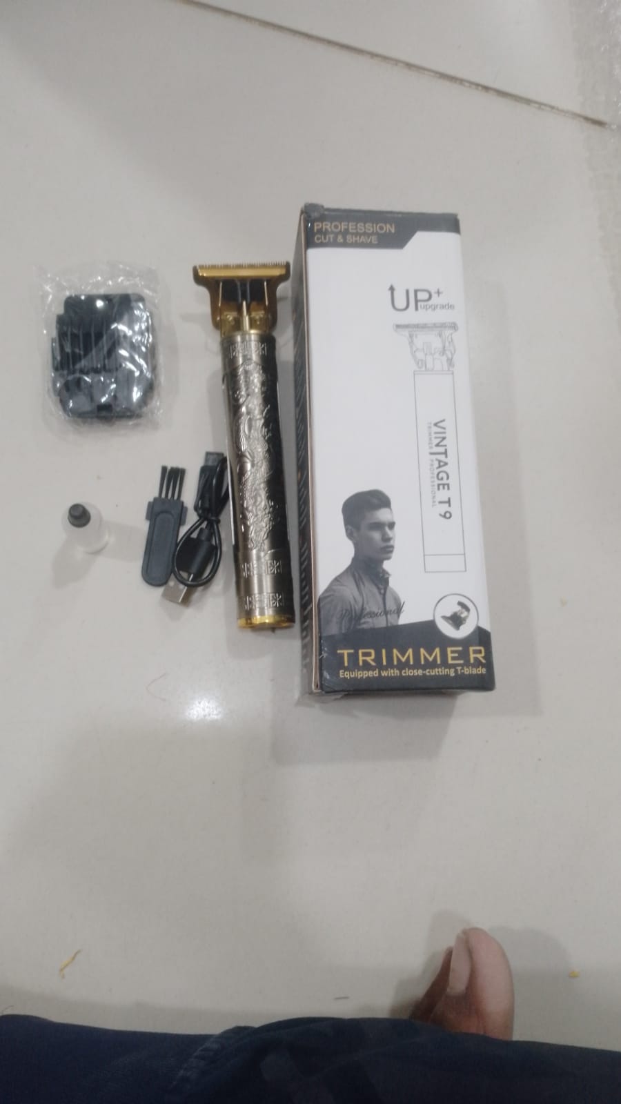 Vintage T9 Metal Body Hair Trimmer for Men | USB Rechargeable Beard, Hair & Body Grooming Machine