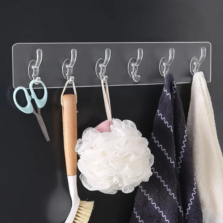 Buy 1 Get 1 Free Transparent Double Row Self Adhesive Wall Hooks Pack of 3