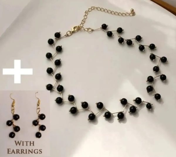 Zig Zag Black Choker with Matching Earrings for Girls – Alloy Jewelry Set