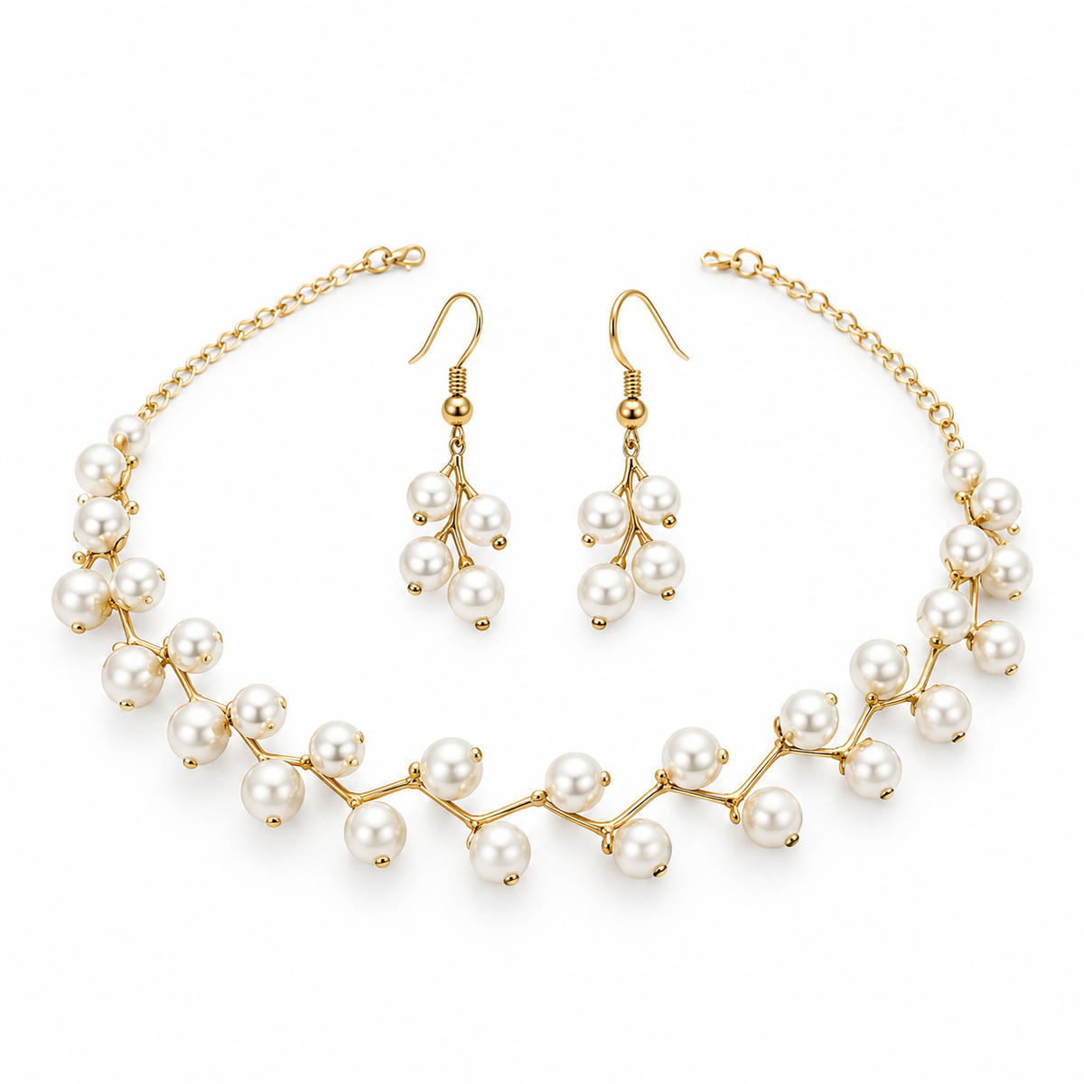 Zig Zag White Choker Necklace with Matching Earrings and Dori Back