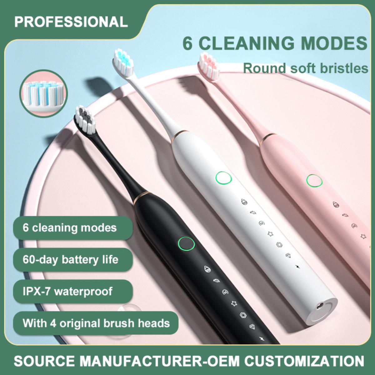 Washable rechargeable electric toothbrush with extra heads