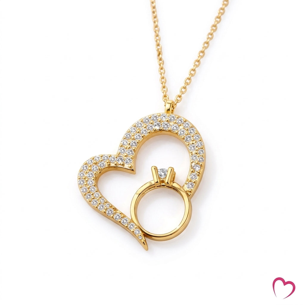 Korean heart locket necklace with golden pendant
