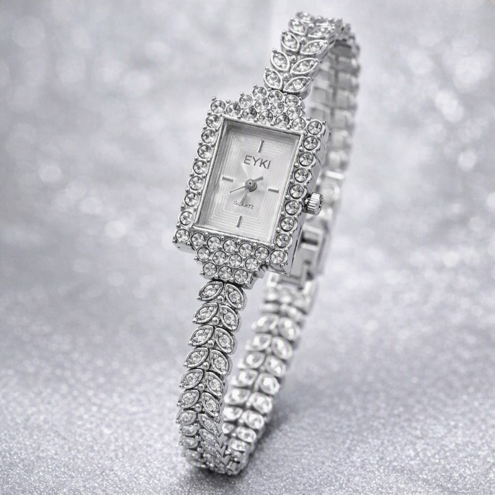 Elegant Korean Leaf Watch for Women | Crystal-Style Bracelet Watch – Black, Gold, Rose Gold & Silver
