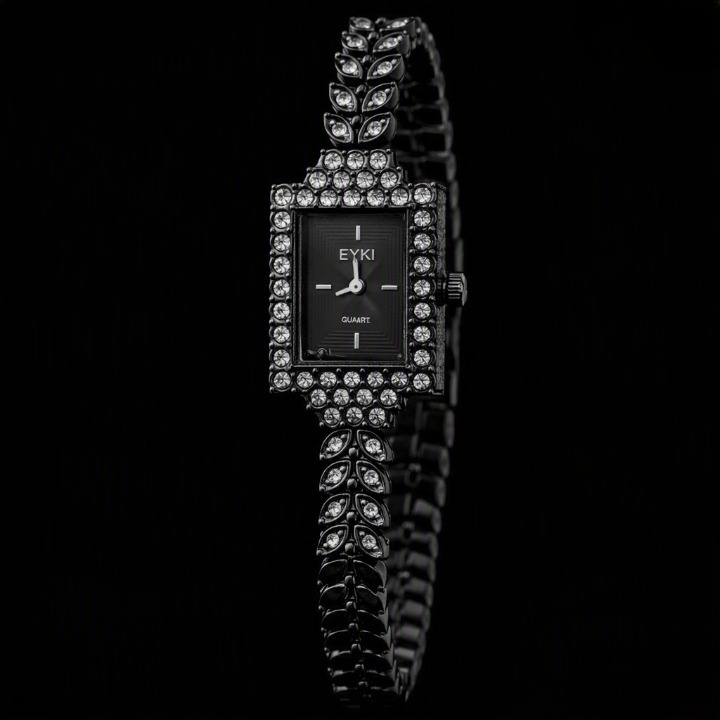 Elegant Korean Leaf Watch for Women | Crystal-Style Bracelet Watch – Black, Gold, Rose Gold & Silver