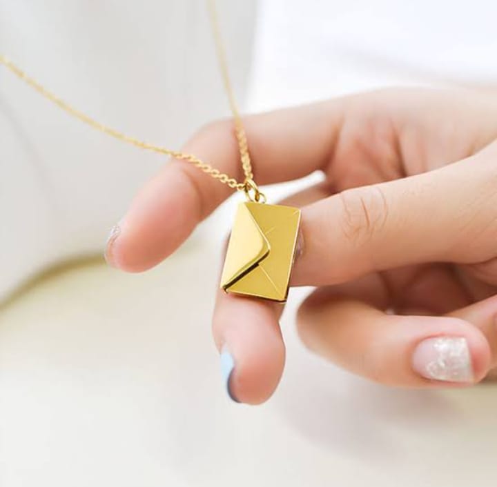Love Letter Envelope Pendant for Girls | Elegant Golden Pendant Necklace