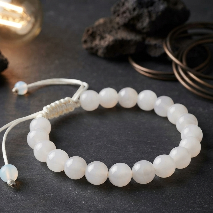 Milky white Aqeeq beaded wristband jewelry