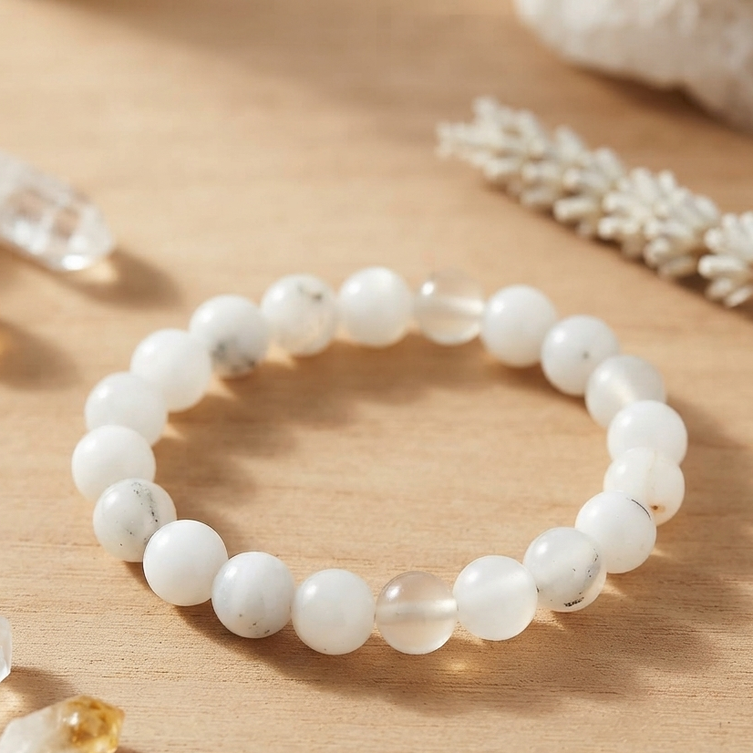 Adjustable white Aqeeq gemstone bracelet for men and women