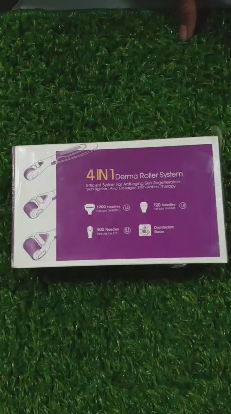 4 in 1 Derma Roller System with Interchangeable Roller Heads for Face and Body