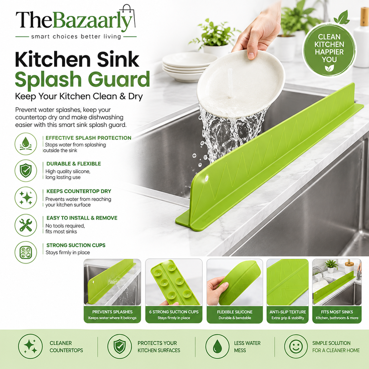 16-inch green sink splash guard with double suction