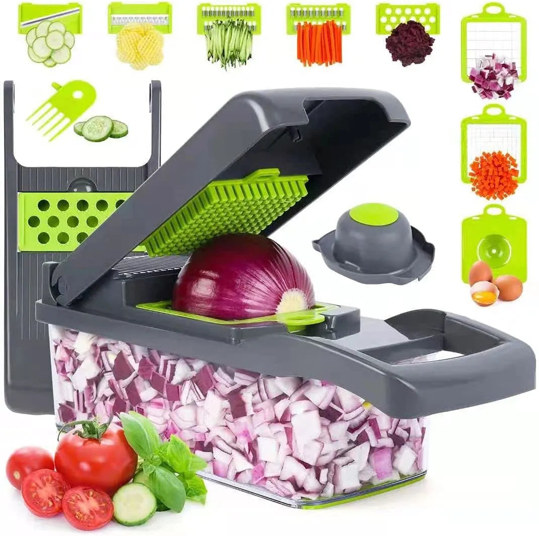 Vegetable dicer and cutter with storage container